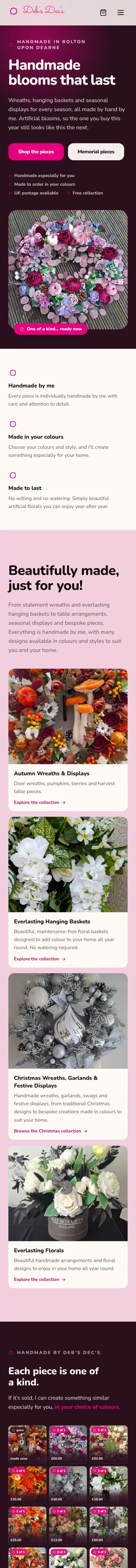 Deb's Dec's website on a phone
