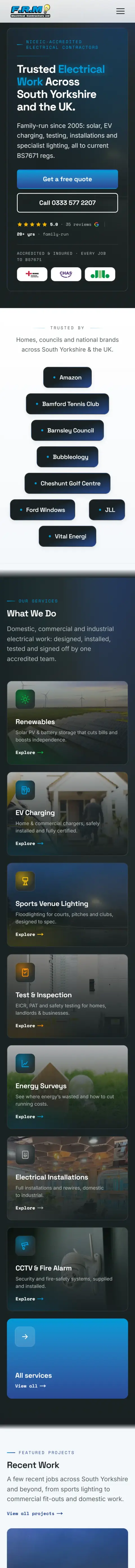 FRM Electrical website on a phone
