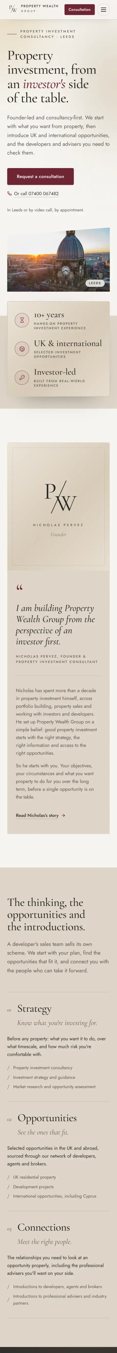 Property Wealth Group website on a phone